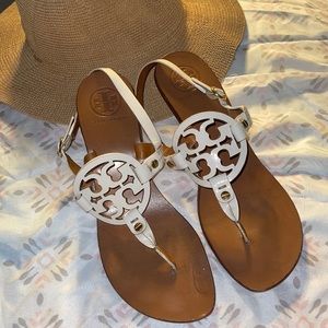 Tory Burch Heel Sandals White Leather Size 7.5 M